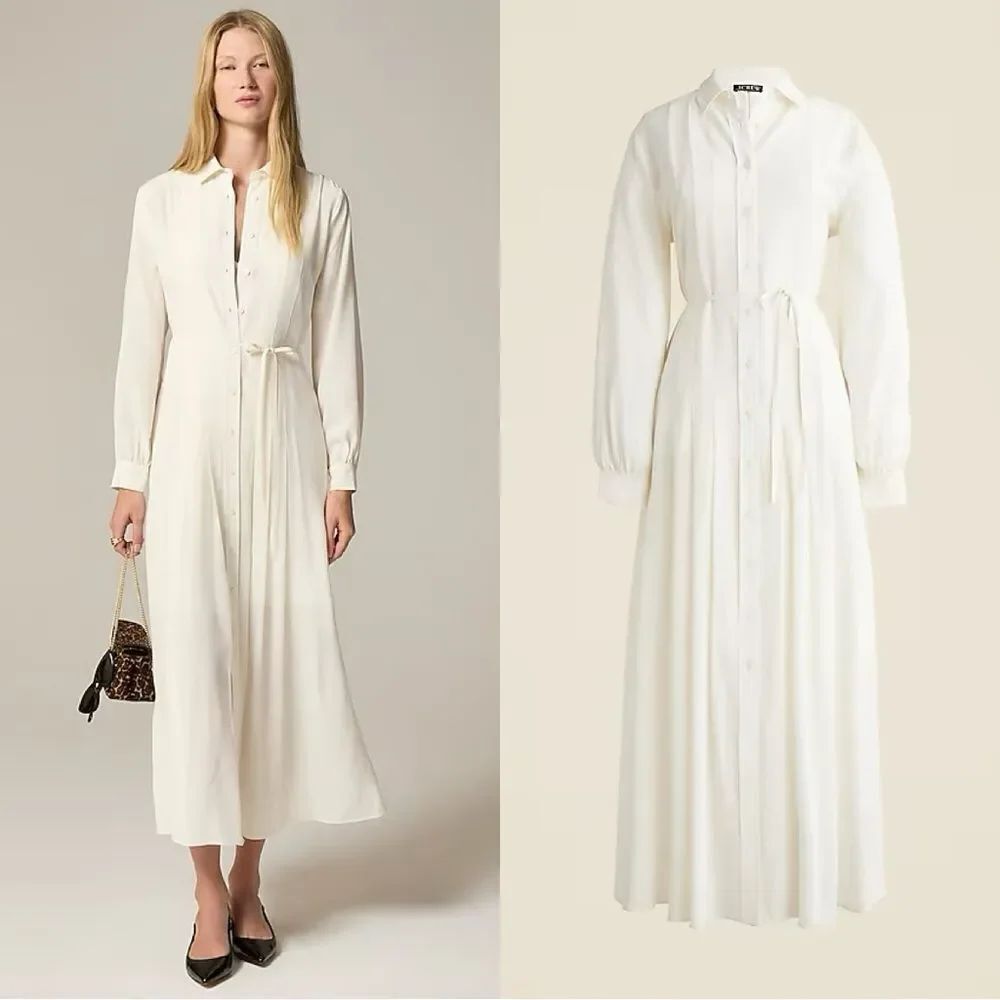 NWT J CREW Drapey pleated shirtdress in Ivory